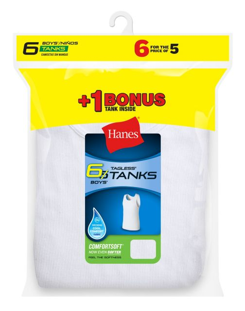 Hanes Boys' TAGLESS® ComfortSoft® A-Shirt 6-Pk (Inc.1 Free Bonus A-Shirt) B372A6