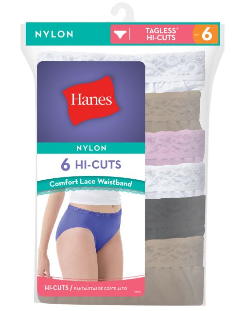 Hanes Women's Nylon Hi-Cut Panties 6-Pack PP73AS