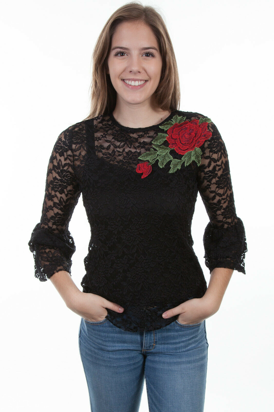 Scully Women's Rose Applique Long Sleeve Tunic HC410