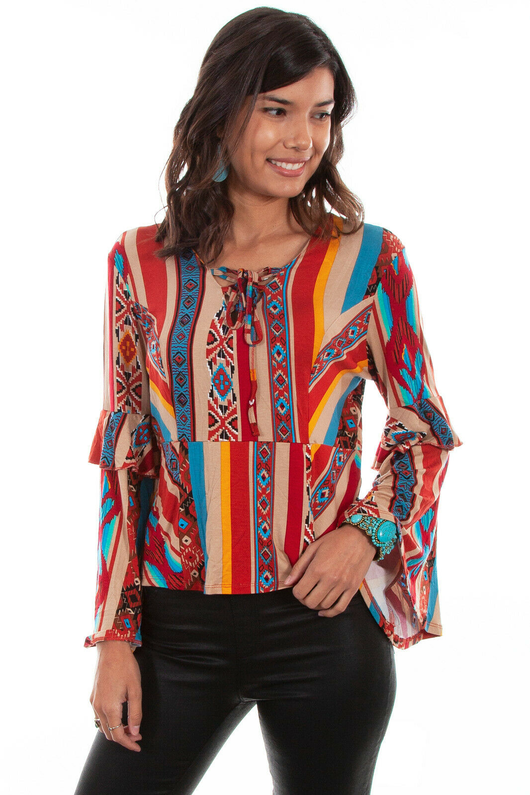 Scully Women's Serape Ruffle Long Sleeve Blouse HC517