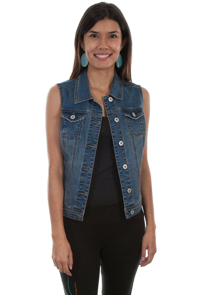Scully Women's Denim Cotton Blend Button Vest HC469