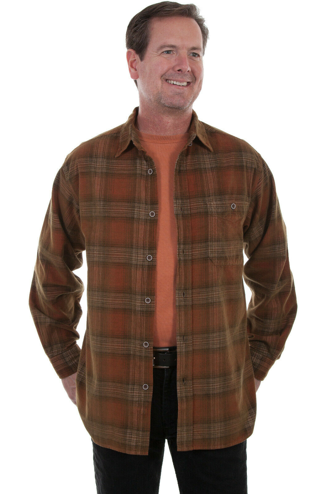 Scully Western Men's 100% Cotton Corduroy Plaid Long Sleeve Shirt TR-084