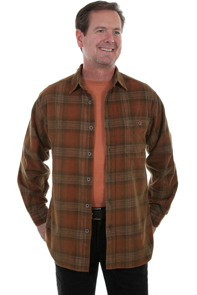 Scully Western Men's 100% Cotton Corduroy Plaid Long Sleeve Shirt TR-084