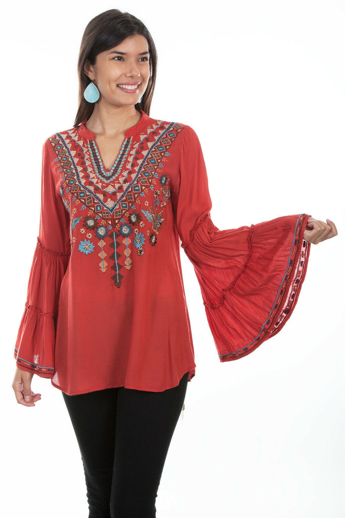 Scully Women's Embroidered V Neck Tunic HC500