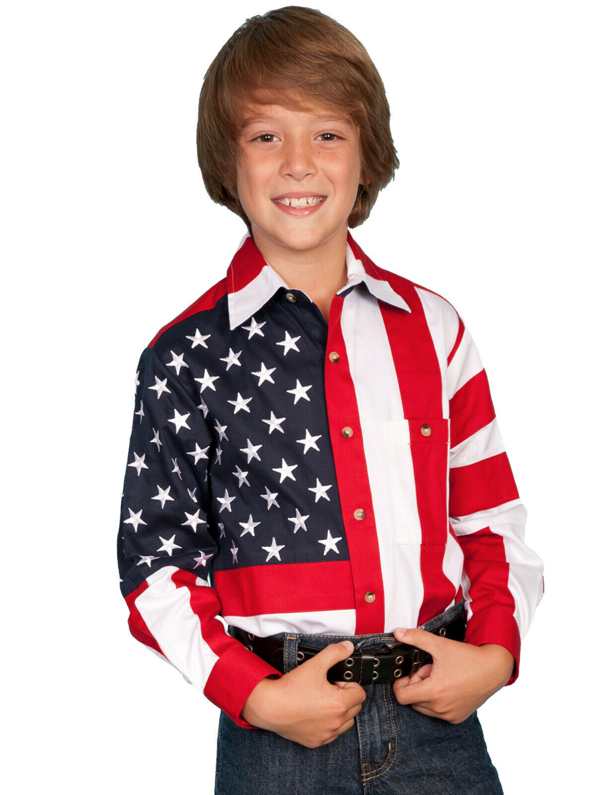 Scully Rangewear Boys Cotton L/S Stars & Stripes USA Flag Shirt RW029K