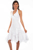 cully Cantina Collection Ruffled Embroidered Halter Cotton Dress PSL-054