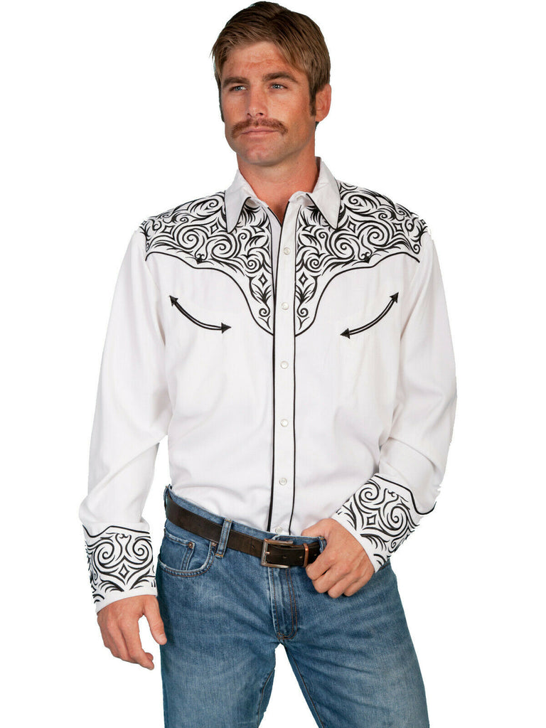 Scully Western Men's Polyester L/S Scroll Embroidered Western Shirt P-815