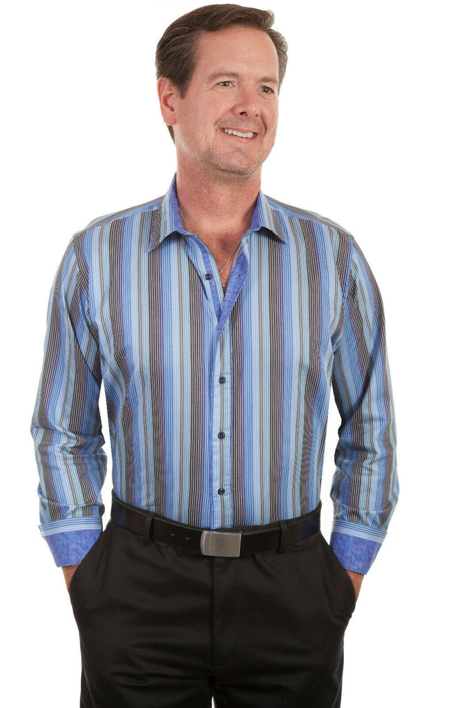 Scully Men's 100% Cotton Stripe Long Sleeve Western Shirt PS-213