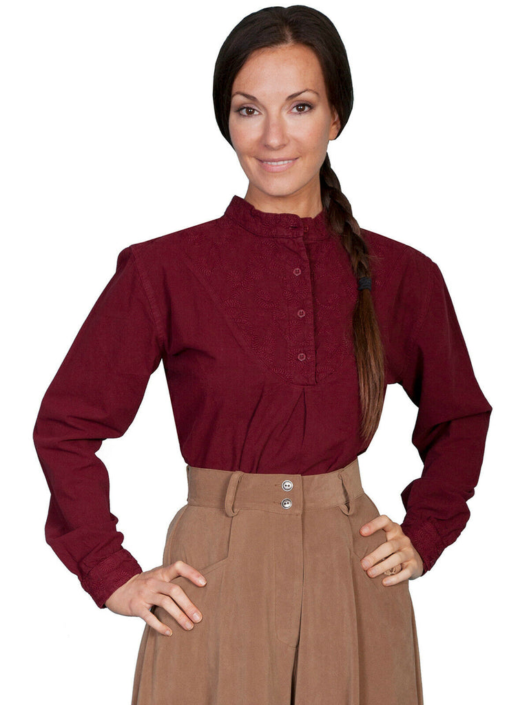 Scully RangeWear Women's 100% Cotton Embroidered Inset Long Sleeve Blouse RW578