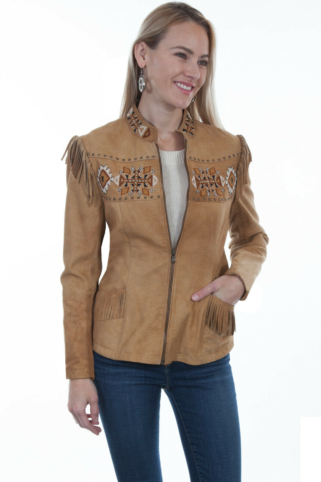 Scully Women's Buckskin Boar Suede Aztec Beaded Jacket L1004