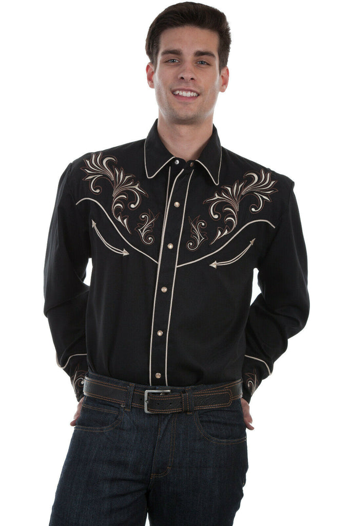 Scully Men's Poly/Rayon Floral Scroll Long Sleeve Shirt P-870