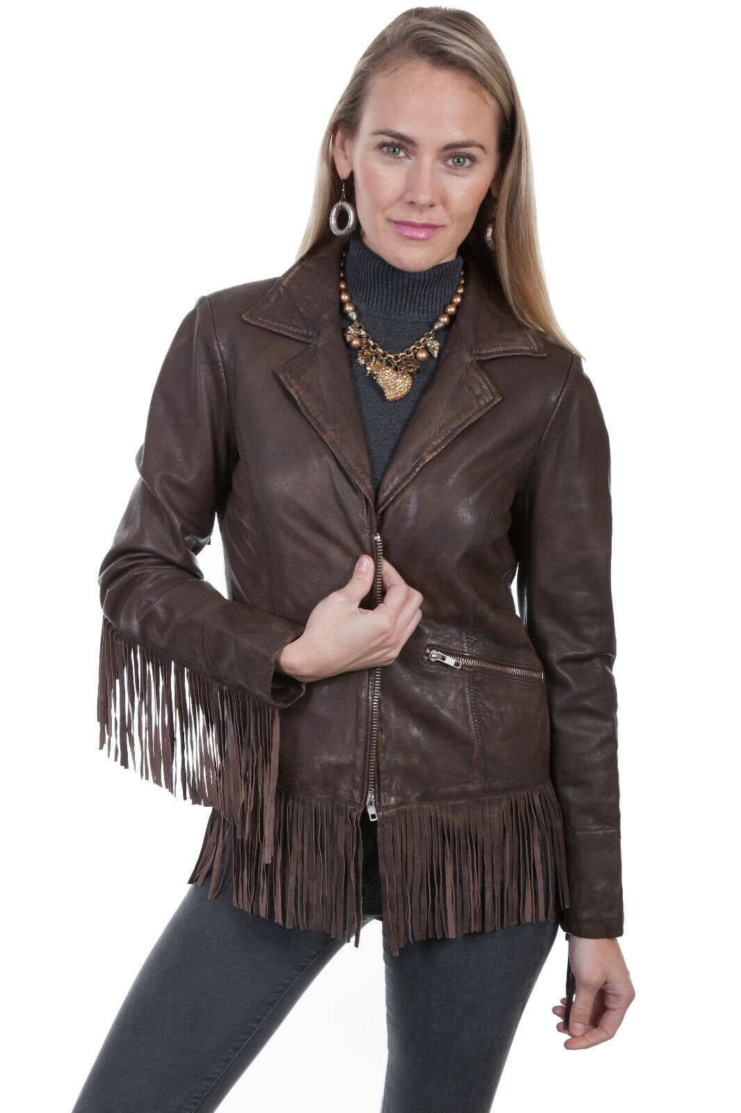 Scully Women's Leather Fringe Zip Jacket L221