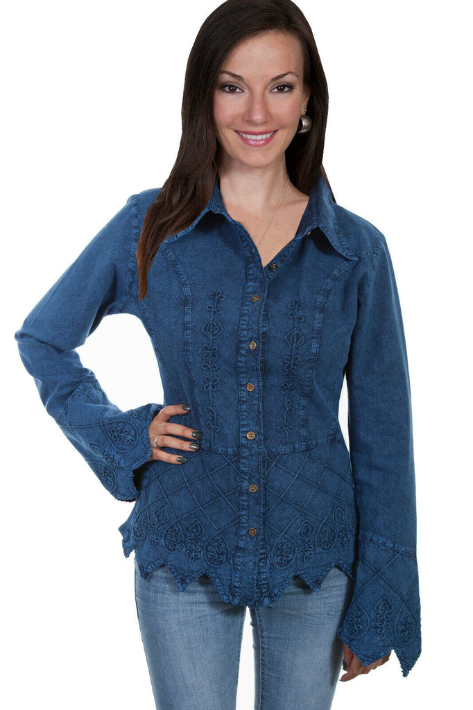 Scully Shirt Women Long Sleeve Jagged Edge Hemline Cuffs PSL-119