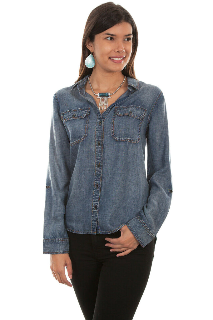 Scully Women's Denim Cotton Hi/Lo Casual L/S Blouse HC473
