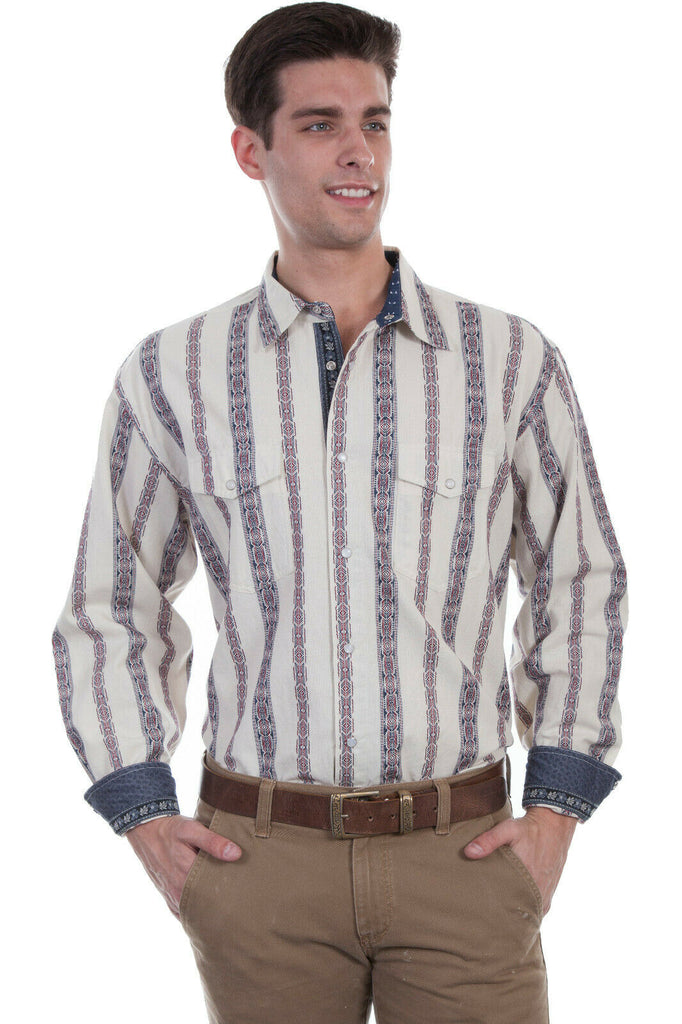 Scully Men's 100% Cotton Dobby Stripe Long Sleeve Western Shirt PS-219