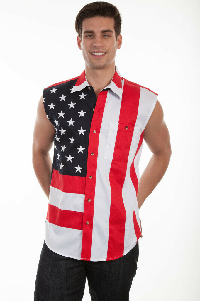 Scully Men's 100% Cotton Patriotic Flag Sleeveless Shirt P-862