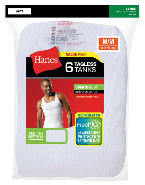 Hanes Men's TAGLESS® ComfortSoft® White A-Shirt 6-Pack 372AP6