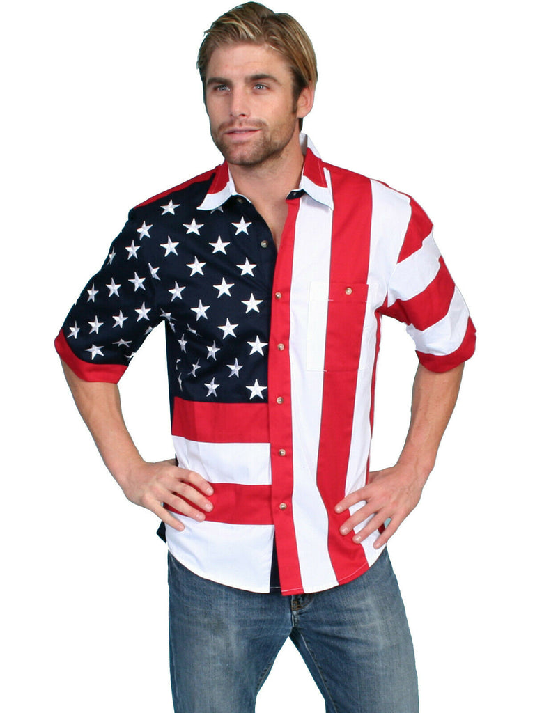 Scully Rangewear Men's 100% Cotton S/S USA Flag Western Shirt 3X-4X RW029SSX