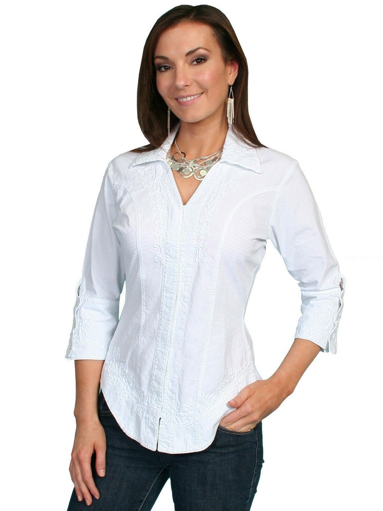 Scully Cantina Collection Embroidered Cotton Three-Quarter Sleeve Blouse PSL-063