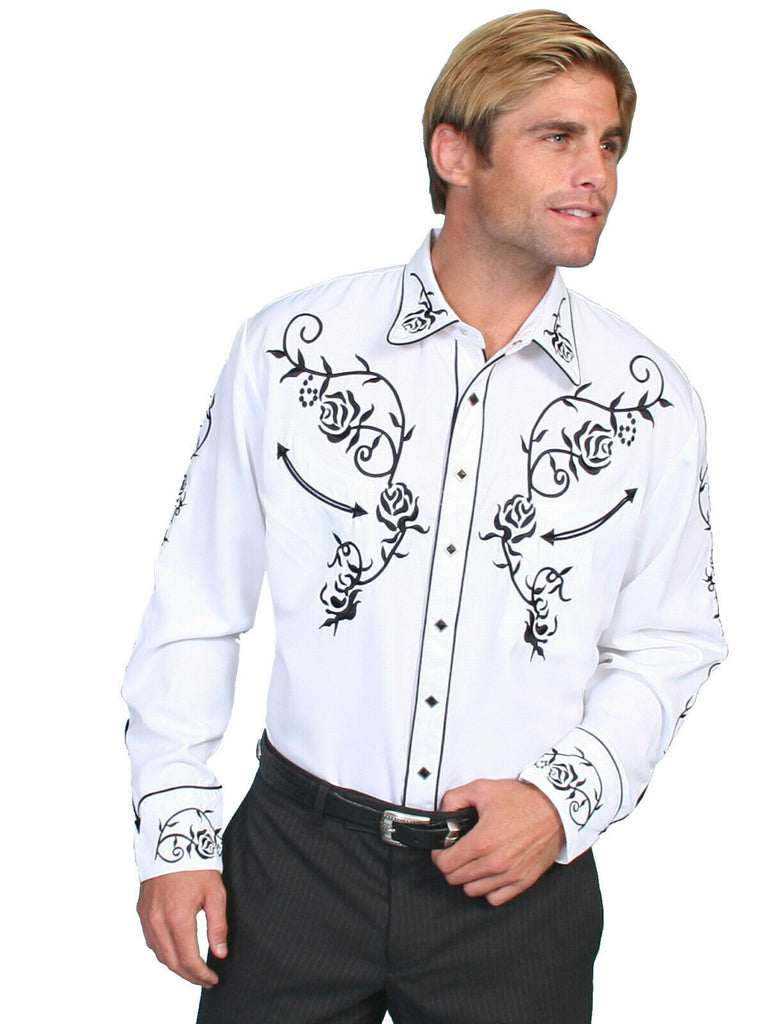 Scully Western Big Men's Polyester Long Sleeve Rose Western Shirt P-706X
