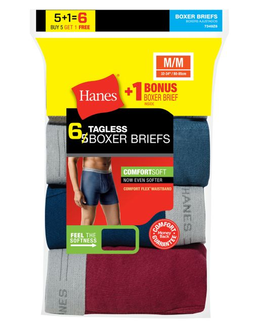 Hanes Men's TAGLESS Boxer Brief with Comfort Flex® Waistband 6-Pack 7349Z6