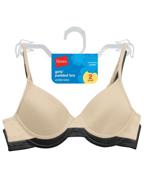 Hanes Girls' Padded Underwire Bra 2-Pack H126