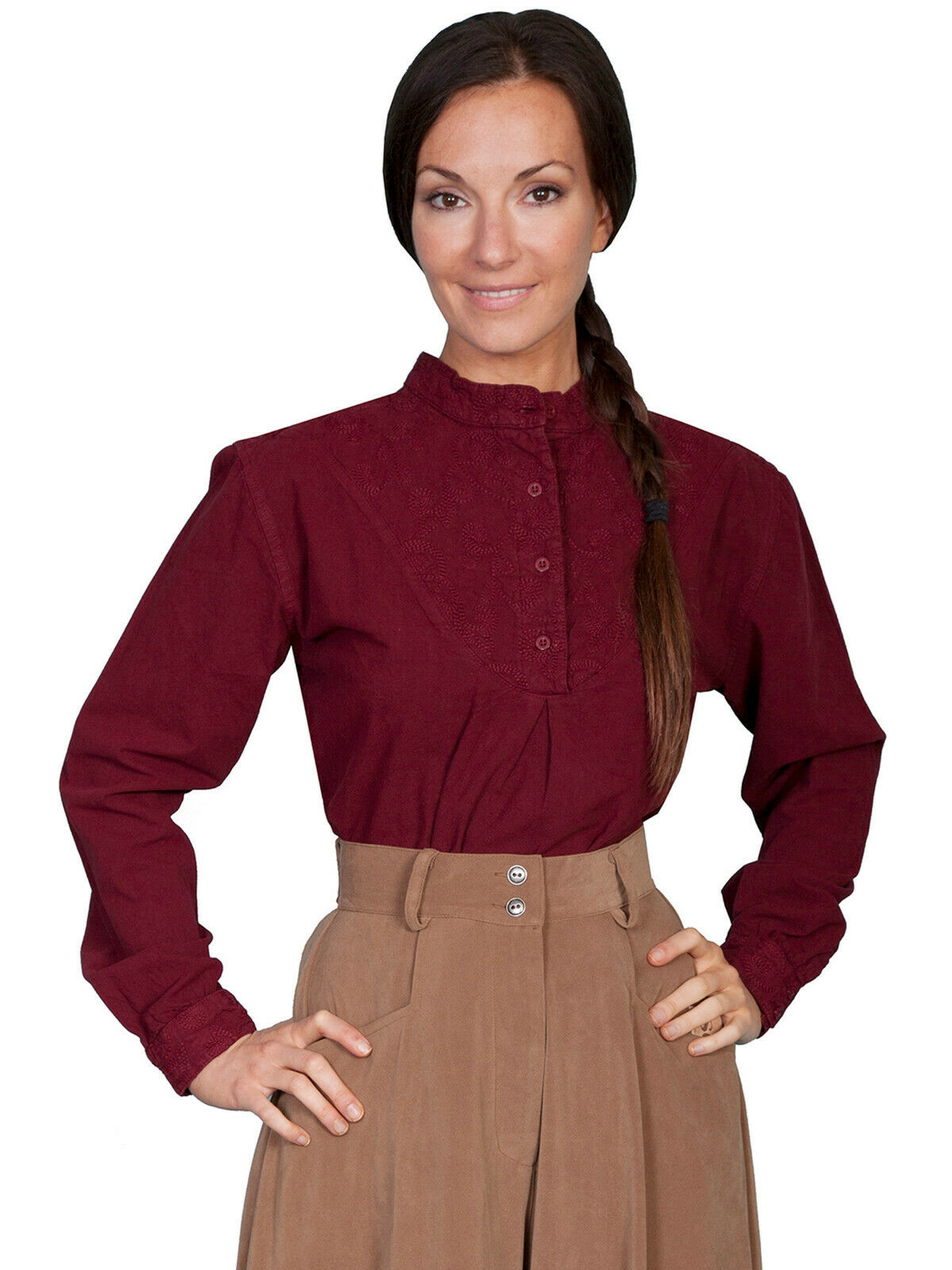 Scully RangeWear Women's 100% Cotton Embroidered Inset Long Sleeve Blouse RW578