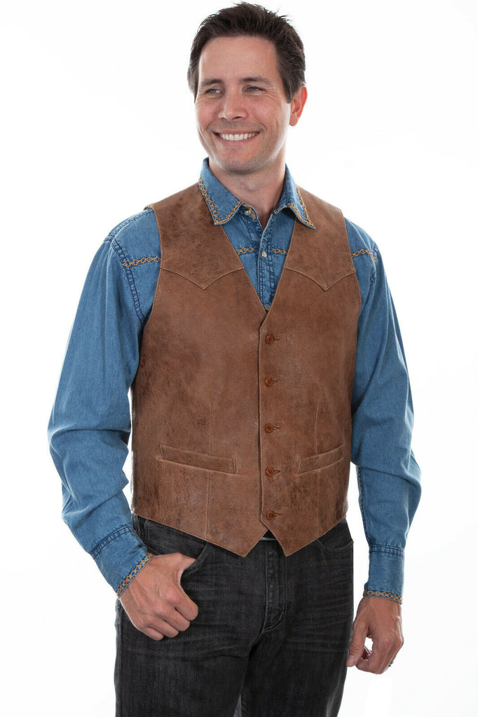 Scully Men's Brown Leather Vintage Western Vest 1027