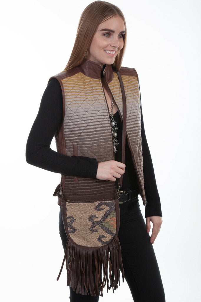 Scully Brown Wool Blend Crossbody Fringe Handbag B172
