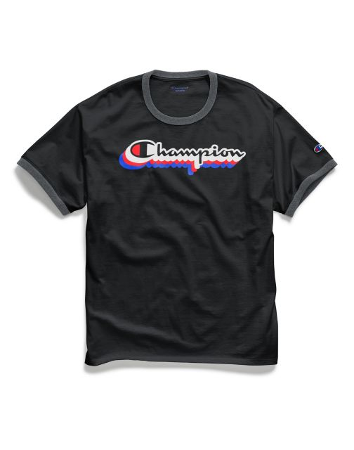 Champion Men's Classic Jersey Ringer Tee, Multi-Color Shadow Logo GT20H Y07979