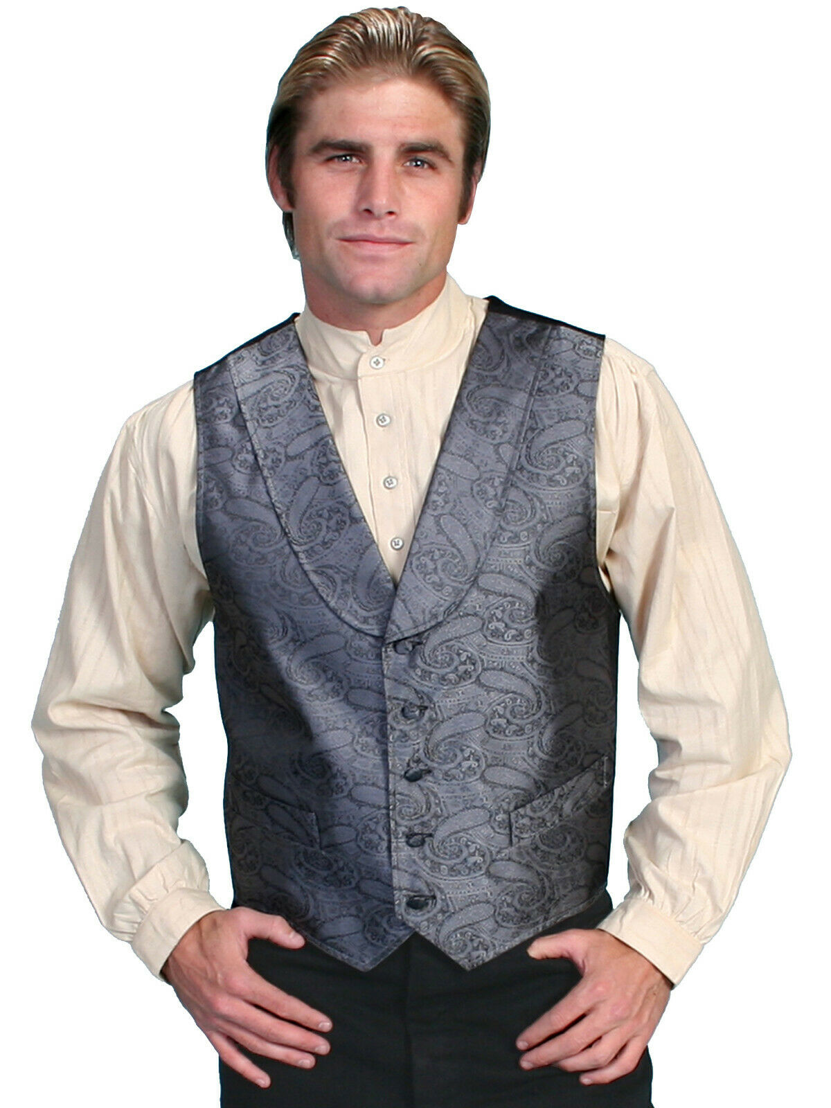 Scully Rangewear Men's Polyester Paisley Shawl Lapel Vest RW117