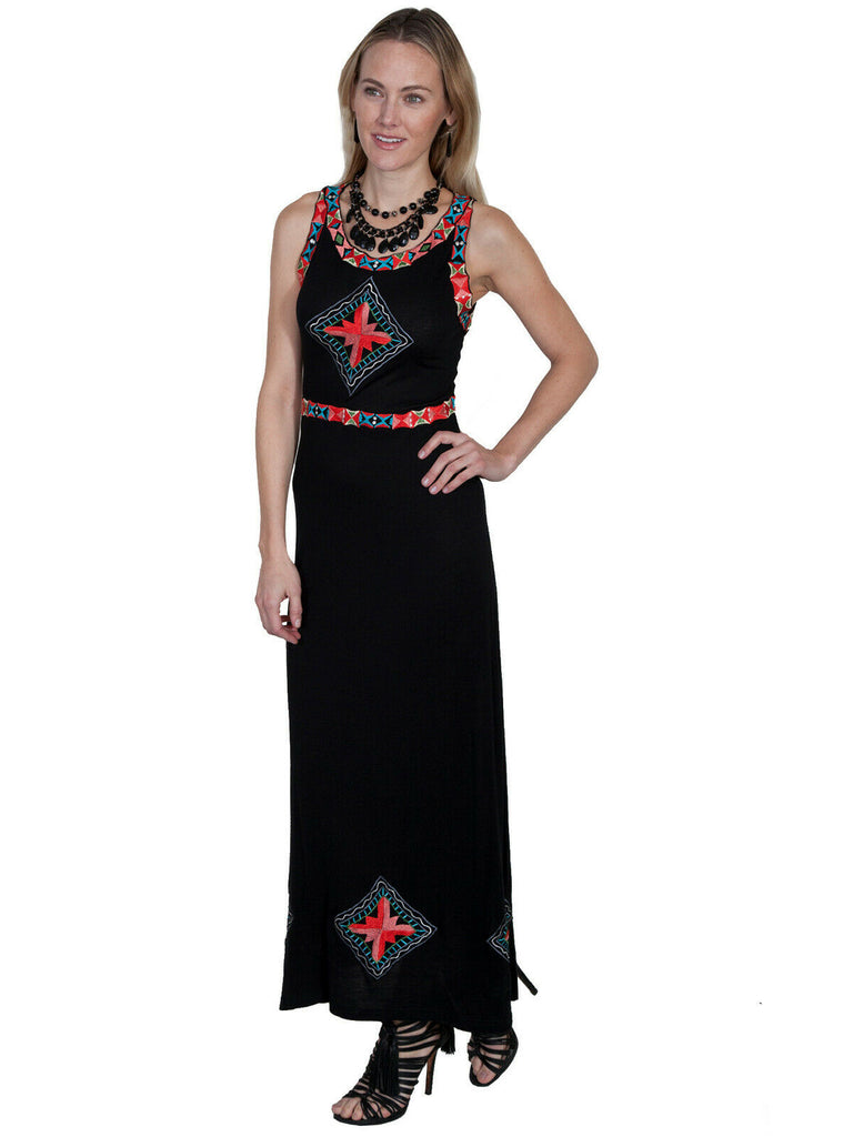 Scully Women's Embroidered Long Black Dress E292