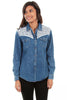 Scully Women's Denim Cotton Lace Western Long Sleeve Blouse HC476