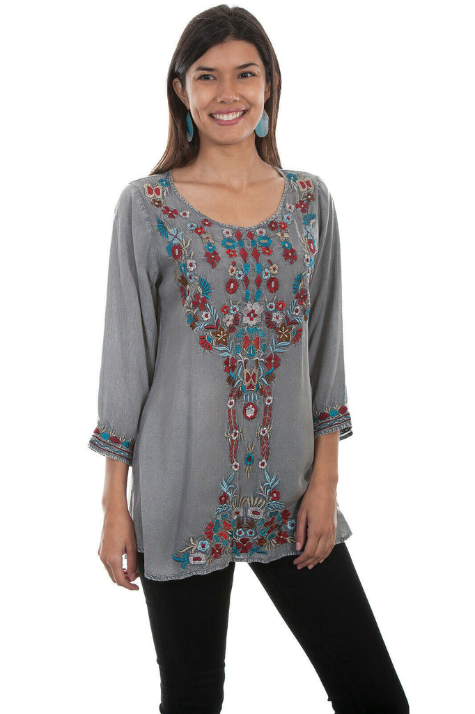 Scully Women's Gray Bold Floral 3/4 Sleeve Blouse HC509