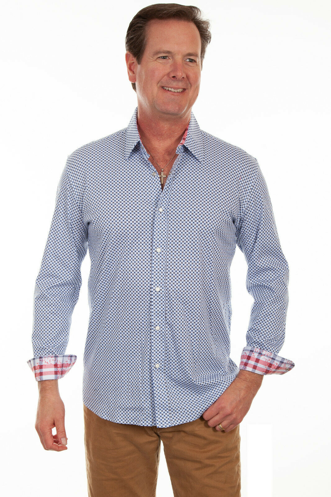 Scully Signature Soft Series Men's X Geo Print Long Sleeve Western Shirt PS-309