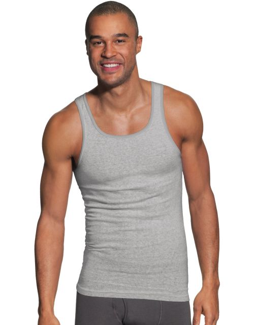 Hanes Men's FreshIQ® ComfortSoft® Dyed Black/Grey Tank Undershirt 2XL 4-Pk 392P4