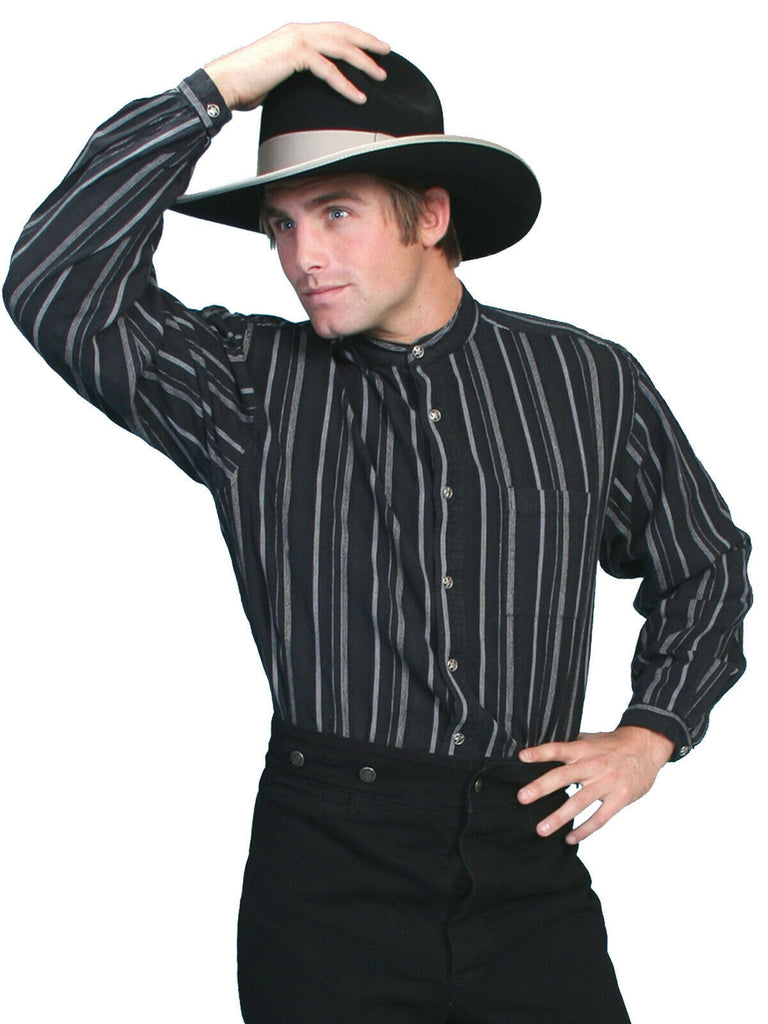 Scully RangeWear Men's Black 100% Cotton Banded Collar L/S Western Shirt RW025