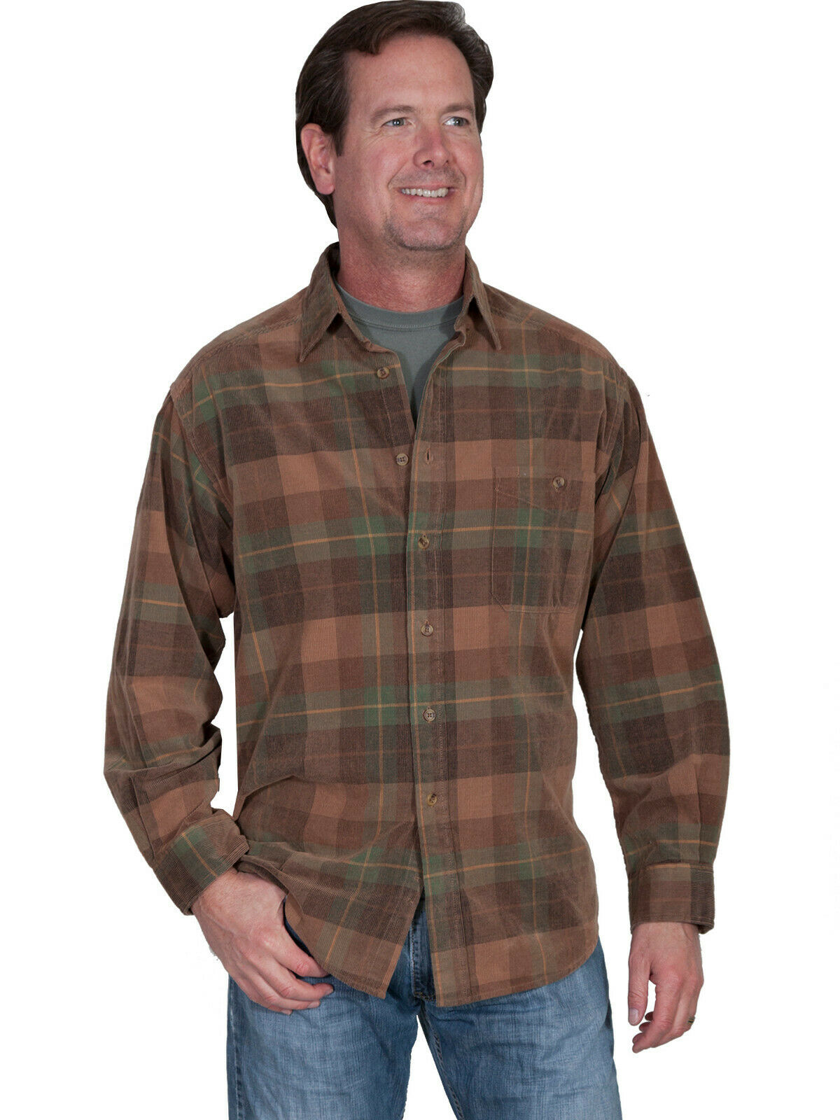 Scully Men's 100% Cotton Cord Plaid Long Sleeve Shirt TR-054