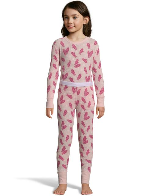 Hanes Girls' Print Waffle Knit Thermal Set 125701