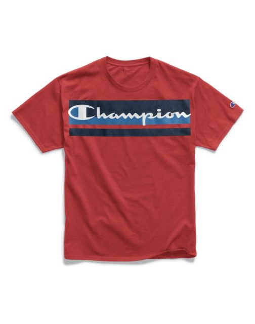 Champion Men's Classic Jersey Tee, Logo with Stripes GT23H Y07978