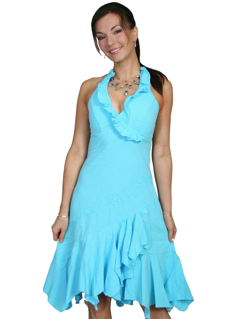 cully Cantina Collection Ruffled Embroidered Halter Cotton Dress PSL-054