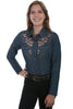 Scully Women's Denim Poly/Rayon Skull & Roses Long Sleeve Blouse PL-872
