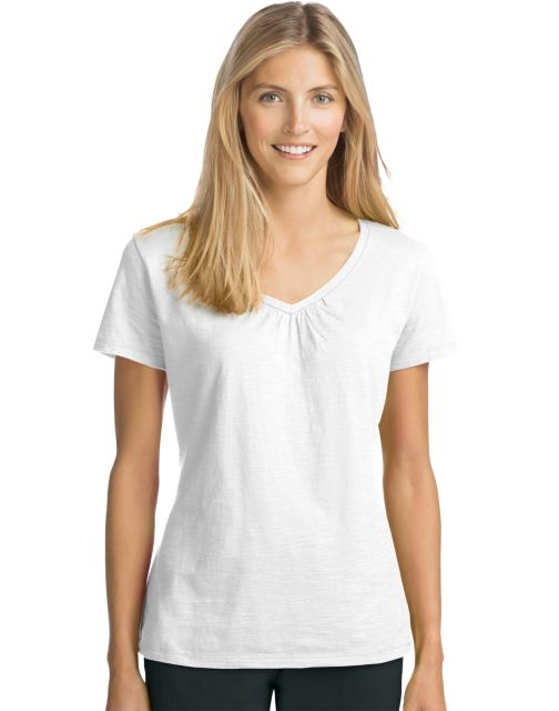 Hanes Women's Slub Jersey Shirred V-Neck O9253