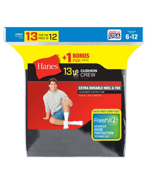 Hanes Men's Cushion Crew Socks 13-Pack (Includes 1 Free Bonus Pair) 184V13