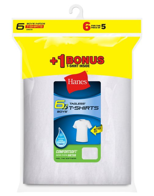 Hanes Boys' TAGLESS® Crewneck Undershirt 6-Pack B21386