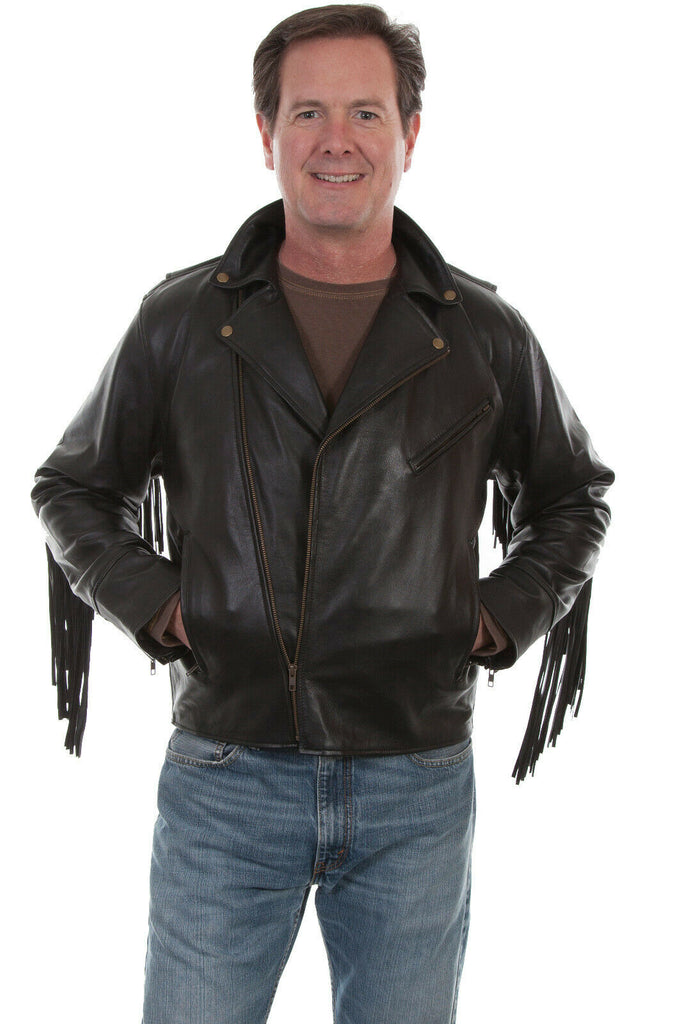 Scully Men's Black Leather Fringe Motorcycle Jacket 1025