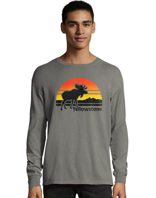 Hanes Men's ComfortWash™ Yellowstone Retro Moose National Park LS T G200P Y08054