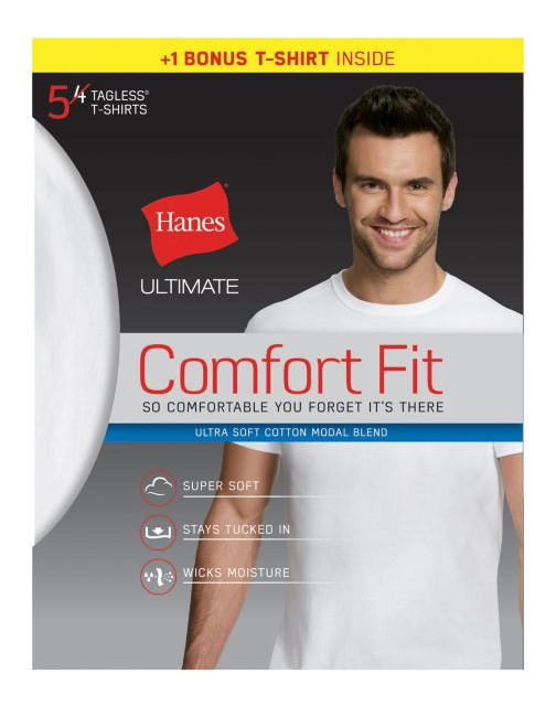 Hanes Ultimate® Men's Comfort Fit White Crewneck Undershirt 5-Pack UFT15W