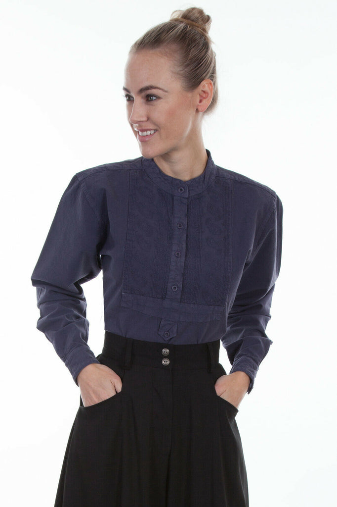 Scully RangeWear Women's 100% Cotton Paisley Inset Bib L/S Blouse RW577