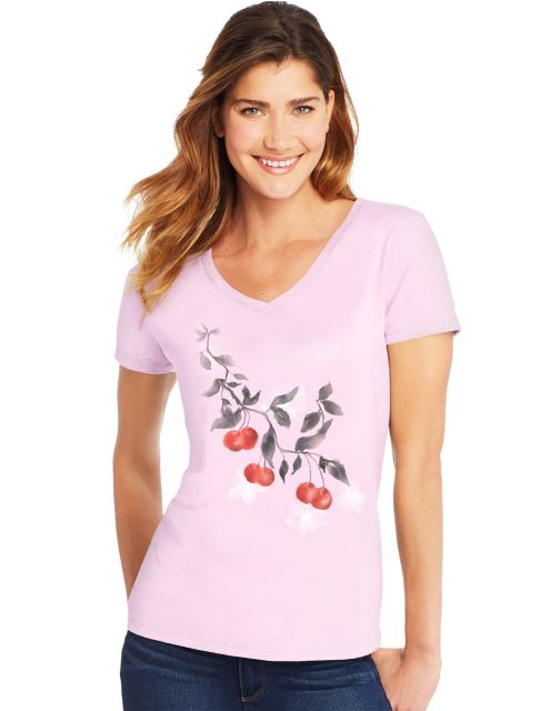 Hanes Women's Cherries Jubilee Short Sleeve V-Neck Tee GT9337 Y06921